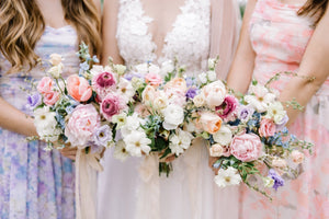 A bridal bouquet featuring flowers that preserve beautifully in resin, photographed by Cara Bailey Photography with floral design by He Loves Me Flowers
