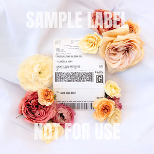 Overnight FedEx shipping label from Everlasting Bloom Co. used for discounted express bouquet delivery.