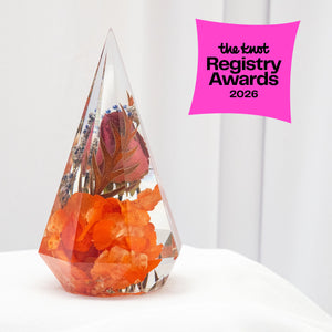 Resin-preserved wedding flower ring holder by Everlasting Bloom Co., winner of The Knot Registry Awards 2026