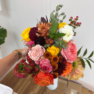 Fresh wedding flowers as received at Everlasting Bloom Co. studio before preservation